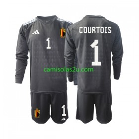 Camisolas de futebol Bélgica Courtois 1 Guarda Redes Criança Equipamento Alternativa 2022 Manga Comprida